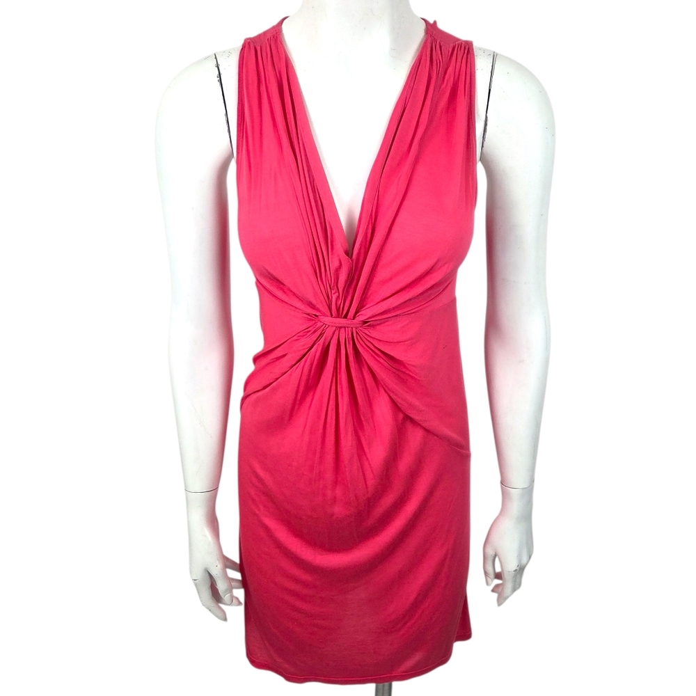 BCBG Y2K Sheer Mini Dress Tunic Top V-neck Womens Small Pink Sleeveless